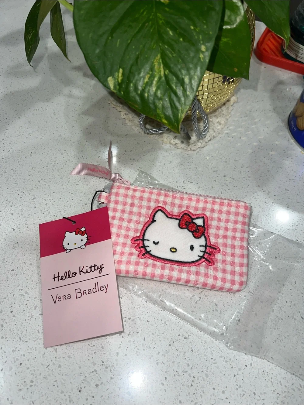 Vera Bradley Hello Kitty Pink Gingham Coin Pouch - Picture 1 of 1
